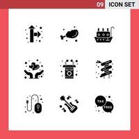 modern reeks van 9 solide glyphs pictogram van rostrum podium marinier beschermen liefde bewerkbare vector ontwerp elementen