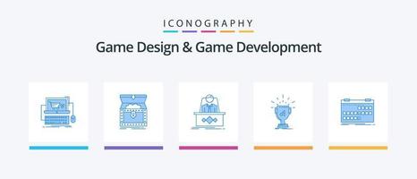spel ontwerp en spel ontwikkeling blauw 5 icoon pak inclusief winnen. prijs. beloning. Directeur. legende. creatief pictogrammen ontwerp vector