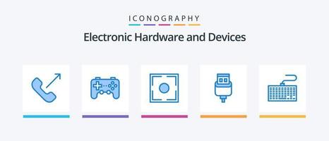 apparaten blauw 5 icoon pak inclusief toetsenbord. USB. focus. aansluiting. kabel. creatief pictogrammen ontwerp vector