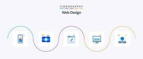 web ontwerp vlak 5 icoon pak inclusief veiligheid. computer. web bladzijde. www. elektronisch vector