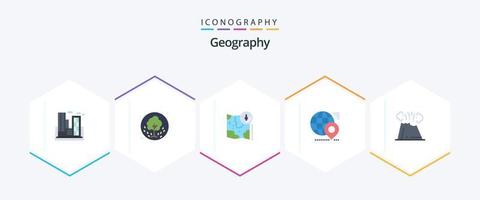 geo- grafisch 25 vlak icoon pak inclusief kaart. wereldbol. zomer. plaats. GPS vector