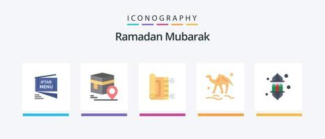 Ramadan vlak 5 icoon pak inclusief dier. kameel. kaart. namaz. tapijt. creatief pictogrammen ontwerp vector