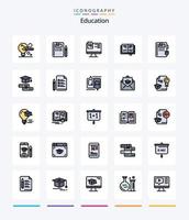 creatief onderwijs 25 lijn gevulde icoon pak zo net zo diploma uitreiking. kap. het dossier. boeken. onderwijs vector