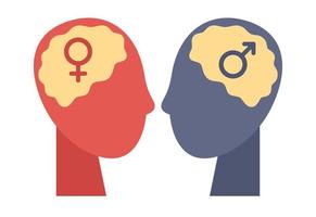 Mens en vrouw hoofden icoon. mannetje en vrouw psychologie. geslacht identiteit. relatie, psycholoog, therapeut, liefde concept. vector vlak illustratie