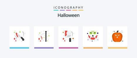 halloween vlak 5 icoon pak inclusief pompoen. gezicht. bloederig mes. smiley. gezicht. creatief pictogrammen ontwerp vector