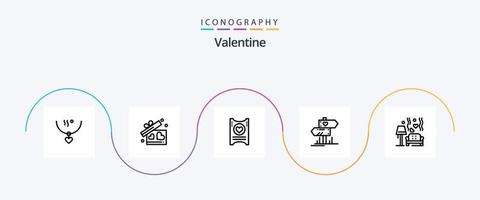 Valentijn lijn 5 icoon pak inclusief ticket. dag. liefde. valentijnskaarten. bruiloft vector