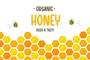 zeshoekig goudgeel honingraatpatroon papier gesneden achtergrond met bijen en zoete honing erin. vector
