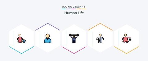 menselijk 25 gevulde lijn icoon pak inclusief winkelen. priester. Sportschool. prediker. voorganger vector
