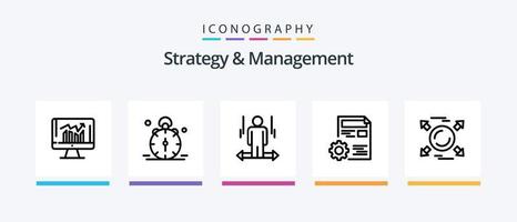 strategie en beheer lijn 5 icoon pak inclusief seo. instelling. succes. Rechtsaf. pijl. creatief pictogrammen ontwerp vector