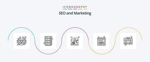 seo lijn 5 icoon pak inclusief . koffer. seo. geval. Diensten vector