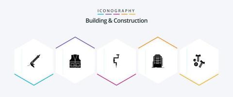 gebouw en bouw 25 glyph icoon pak inclusief slaapzaal. gebouw. bouw. goed. gereedschap vector