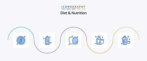 eetpatroon en voeding blauw 5 icoon pak inclusief eiwit. additief. ontbijt. fles. fles vector