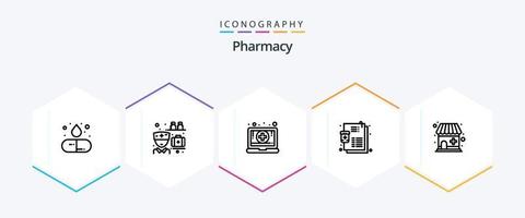 apotheek 25 lijn icoon pak inclusief medisch op te slaan. recept. digitaal. geneesmiddel. ziekte vector