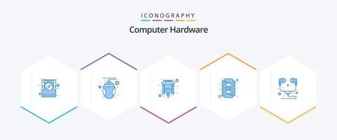 computer hardware 25 blauw icoon pak inclusief hardware. RAM. kabel. geheugen. spaander vector