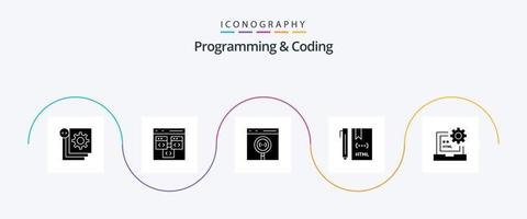 programmering en codering glyph 5 icoon pak inclusief . ontwikkelen. html. ontwikkelen vector