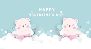 Valentijnsdag wenskaart met schattige cupido beren. vector