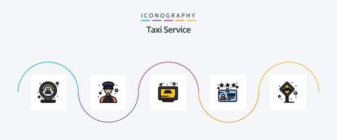 taxi onderhoud lijn gevulde vlak 5 icoon pak inclusief cabine. licentie. online. bestuurder. website vector