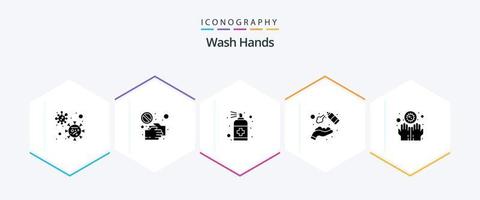 wassen handen 25 glyph icoon pak inclusief wassen. schoon. aanraken. alcohol. hand- zorg vector