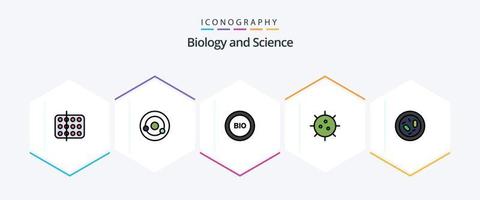 biologie 25 gevulde lijn icoon pak inclusief experiment. biologie. molecuul. bacteriën. energie vector