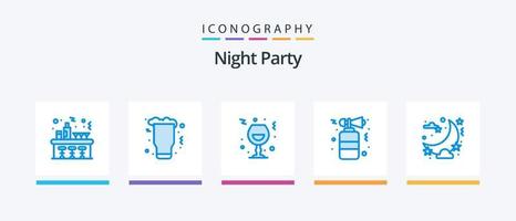 nacht partij blauw 5 icoon pak inclusief feest. viering. glas. Hoorn. nacht. creatief pictogrammen ontwerp vector