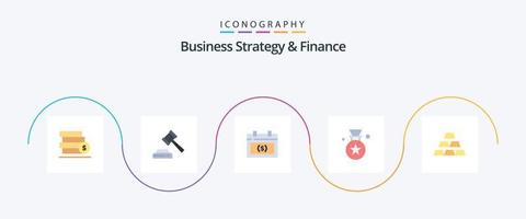 bedrijf strategie en financiën vlak 5 icoon pak inclusief goud. prijs. afspraak. kenteken. ster vector