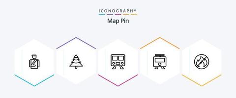 kaart pin 25 lijn icoon pak inclusief . spoorweg. . brand vector