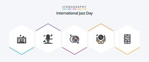 Internationale jazz- dag 25 gevulde lijn icoon pak inclusief muziek. film. schijf. feest. hand- vector