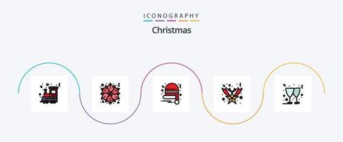 Kerstmis lijn gevulde vlak 5 icoon pak inclusief . kerstmis. Kerstmis hoed. bier. gedaald vector