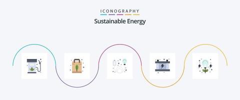 duurzame energie vlak 5 icoon pak inclusief lamp. stroom. tas. energie. energie vector