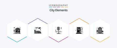 stad elementen 25 glyph icoon pak inclusief leven Oppervlakte. stad. verkeer. gebouw. gas- vector