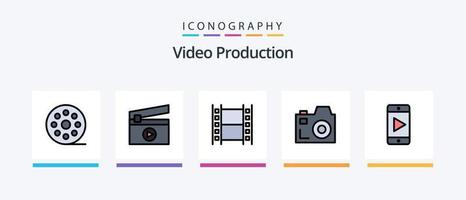 video productie lijn gevulde 5 icoon pak inclusief foto . camera . film. creatief pictogrammen ontwerp vector