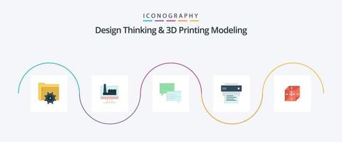ontwerp denken en d het drukken modellering vlak 5 icoon pak inclusief levering. onderwijs. chatten. afdrukken. printer vector