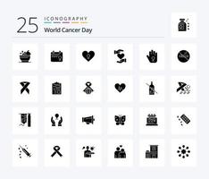 wereld kanker dag 25 solide glyph icoon pak inclusief geduldig. liefde. liefde. hart. kanker vector