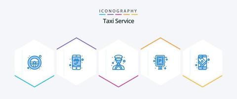 taxi onderhoud 25 blauw icoon pak inclusief route. mobiel. bestuurder. GPS. teken vector