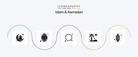 Islam en Ramadan glyph 5 icoon pak inclusief licht. pijnboom boom. moslim. palm. datums vector