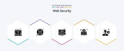 web veiligheid 25 glyph icoon pak inclusief hacker. kaart. werkwijze. Geldautomaat. scherm vector