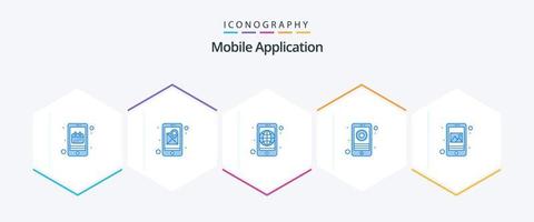 mobiel toepassing 25 blauw icoon pak inclusief sollicitatie. app. wereldwijd. instelling. uitrusting vector