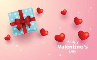 gelukkige Valentijnsdag, geschenkdoos en harten achtergrond vector