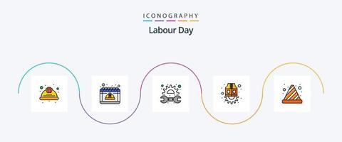 arbeid dag lijn gevulde vlak 5 icoon pak inclusief versnelling. arbeid. kunnen. jasje. reparatie vector