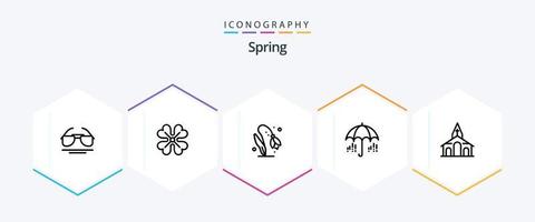 voorjaar 25 lijn icoon pak inclusief kerstmis. de lente. bloem. het weer. paraplu vector