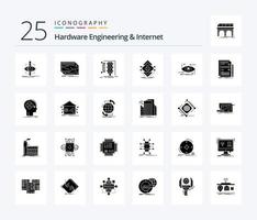 hardware bouwkunde en internet 25 solide glyph icoon pak inclusief infrastructuur. computergebruik. elektronisch. verkeer. toezicht houden vector