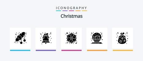 Kerstmis glyph 5 icoon pak inclusief tas. wereldbol. kerstmis. geschenk. schaal. creatief pictogrammen ontwerp vector