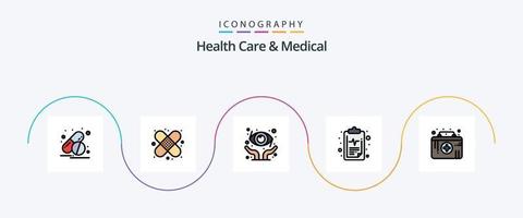 Gezondheid zorg en medisch lijn gevulde vlak 5 icoon pak inclusief medisch noodgeval. gezondheidszorg. oog Gezondheid. eerste steun uitrusting. medisch vector