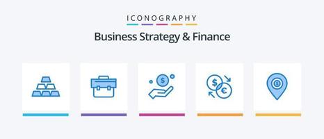 bedrijf strategie en financiën blauw 5 icoon pak inclusief euro. aandelenbeurs. dollar. munteenheid. helpen. creatief pictogrammen ontwerp vector