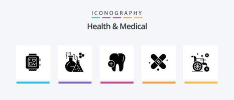 Gezondheid en medisch glyph 5 icoon pak inclusief . wiel stoel. medisch. wiel. gips. creatief pictogrammen ontwerp vector