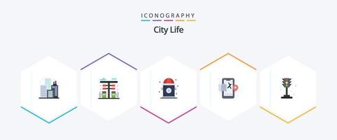 stad leven 25 vlak icoon pak inclusief verkeer. stad. stad. kaart. stad vector