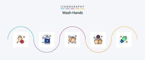 wassen handen lijn gevulde vlak 5 icoon pak inclusief handen. vies. zeep. zorg. het wassen vector