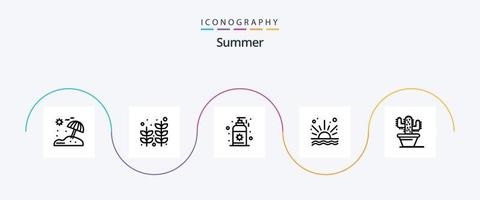 zomer lijn 5 icoon pak inclusief . natuur. zonnebrandcrème. cactus. zonsopkomst vector