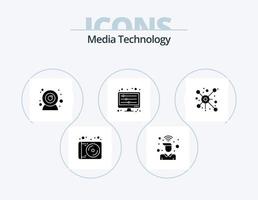 media technologie glyph icoon pak 5 icoon ontwerp. netwerk. golven. Wifi. geluid golven. equalizer vector