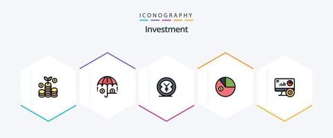 investering 25 gevulde lijn icoon pak inclusief investering. online. yen. monitor. diagram vector